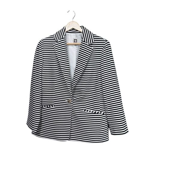 Anne Klein Black & White Striped One Button Blazer Jacket SZ. Medium office wear - Picture 1 of 7